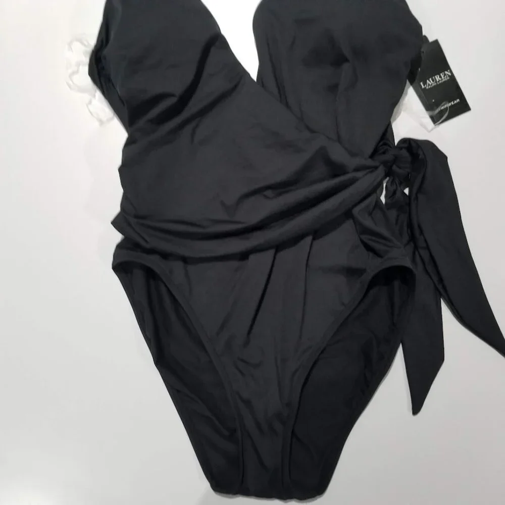 Lauren Ralph Lauren Halter Side-Tie Tummy-Control Black - Picture 6 of 14